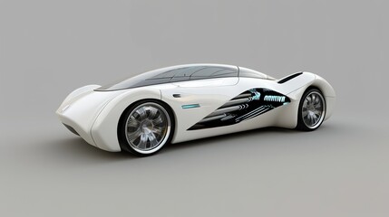 Futuristic white sports car with glowing details.