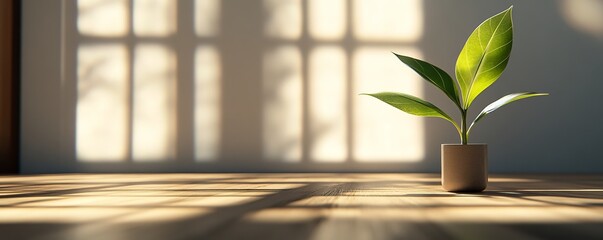 Poster - Small plant growing on desk near window light