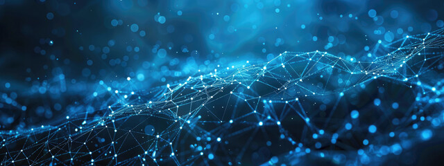 Wall Mural - Abstract Digital Blue Particles Wave Wallpaper with Futuristic Elements