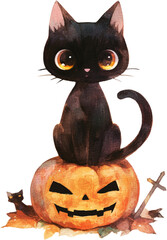 cute black cat kitten paw pet furry witch mystery fantasy indoor animal mammal halloween spooky party seasonal fall decoration watercolor clipart isolated