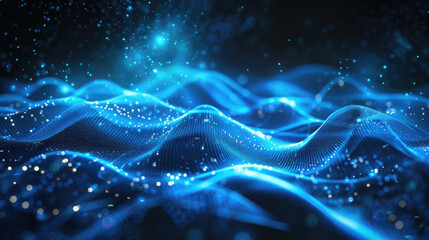 Wall Mural - Futuristic Digital Background with Waving Particles and Abstract Technology Design