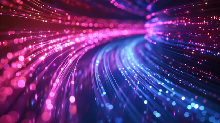 Wall Mural - Futuristic Fiber Lines Background with Digital Trapcode Form and Neon Waves