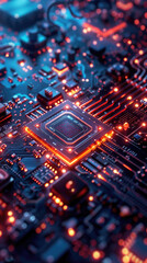 Wall Mural - Photorealistic quantum computer interior with dark AI chips and circuit board, digital style, suitable for a tech website banner.