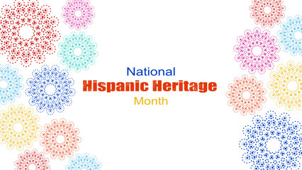 Wall Mural - Vector illustration. National Hispanic Heritage Month. Web banner, poster, cover, splash screen, social media, backgraund with text. Perforated geimetric patterns Papel Picado, floral pattern.  