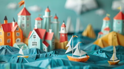 Origami Paper Illustration of the Bay of Fundy Tides