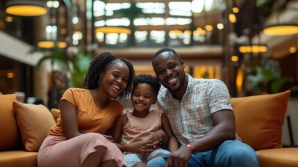 Sticker - A man and woman sitting on a couch with their child, AI