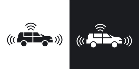 Sticker - Autonomous car vector icon set black filled and outlined style.