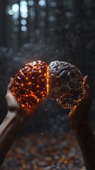 Wall Mural - futuristic ai brain concept merging human and digital intelligence, ai brain concept