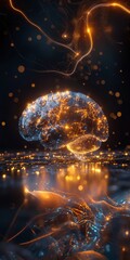 Wall Mural - futuristic ai brain concept merging human and digital intelligence, ai brain concept