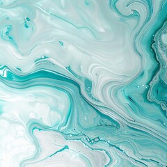 Wall Mural - Abstract marbled teal and white patterned paper