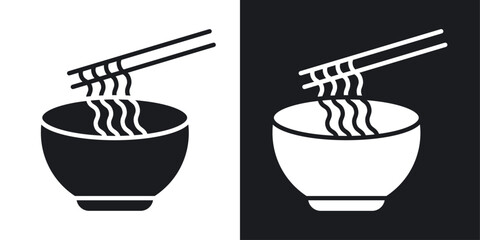 Wall Mural - Noodles vector icon set black filled and outlined style.