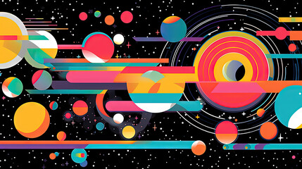 Wall Mural - abstract background with geometric shapes in retro minimalistic style with bright colors