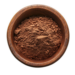 Top view of Cocoa powder in wooden bowl with cocoa beans  