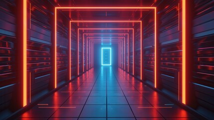 Wall Mural - futuristic sci-fi matrix, a vibrant digital landscape filled with glowing neon patterns, sleek lines