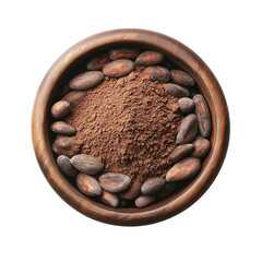 Wall Mural - Top view of Cocoa powder in wooden bowl with cocoa beans  