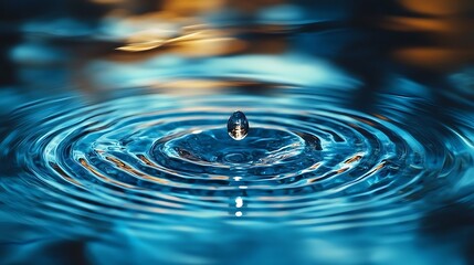 Wall Mural - Water Drop Ripples Photo - Blue Water Ripples and Reflections