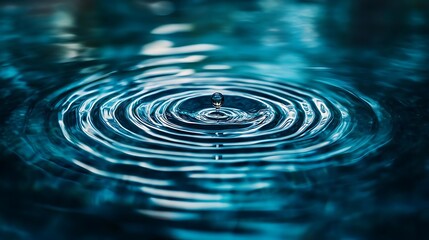 Wall Mural - Water Drop Ripples in Blue - Photo