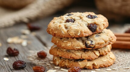 Wall Mural - Oat cookies with raisins, tabled