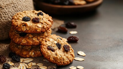 Wall Mural - Oatmeal cookies with raisins on the table