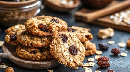 Wall Mural - Oatmeal raisin cookies waiting