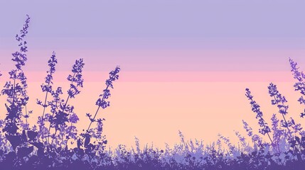 Wall Mural -  A field of tall grass with sunset in a purple and pink photo