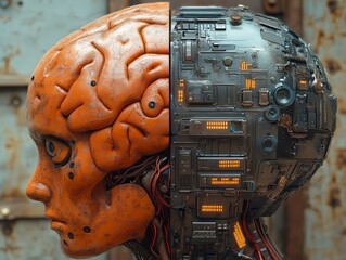 Wall Mural - futuristic ai brain concept merging human and digital intelligence, ai brain concept