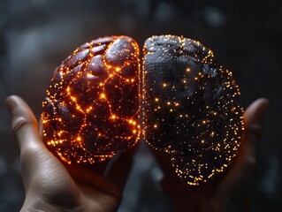 Wall Mural - futuristic ai brain concept merging human and digital intelligence, ai brain concept