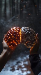 Wall Mural - futuristic ai brain concept merging human and digital intelligence, ai brain concept