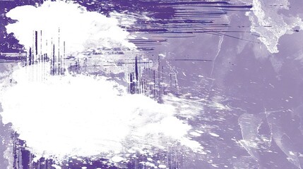 Wall Mural -   A painting featuring purple and white colors, adorned with white paint splatters at the base