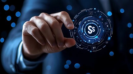 Wall Mural - businessman interacting with iso icon on virtual interface for business management