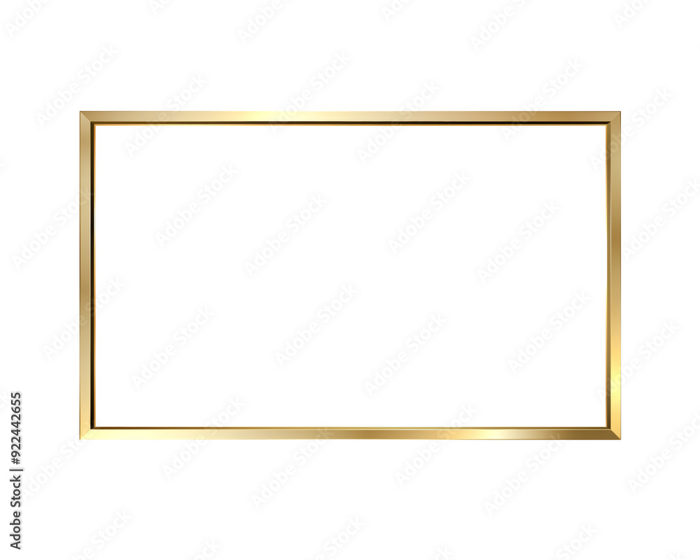 Minimalist rectangular gold frame isolated on a white background, ideal ...