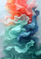 Wall Mural - A colorful, flowing piece of fabric with a blue, green, and red stripe. The colors are vibrant and the fabric appears to be made of silk. Concept of movement and energy