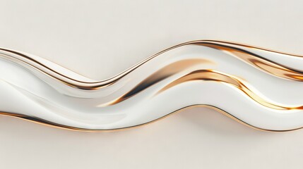 Wall Mural -   White and gold wave design on white background with a gold stripe at the top and bottom of the wave