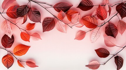 Wall Mural -   A close-up of red and orange leaves on a leafy branch fills the frame