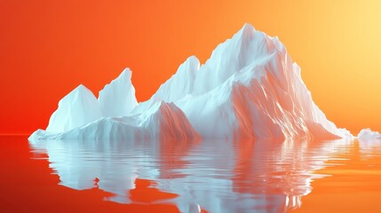 Wall Mural - A large ice block floating in the ocean with a red background