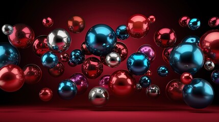 Wall Mural -   A group of glistening red and blue spheres hovering against a fiery red background with a contrasting black border