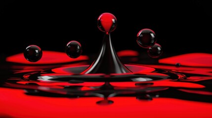 Wall Mural -   A black and red liquid dripping from the tip of a droplet