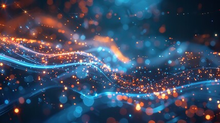 Abstract tech background featuring illuminated fiber optic connections, a quantum computing network system, and global electronic intelligence.
