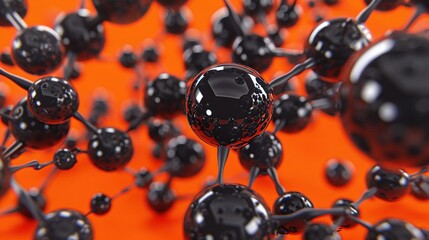 Wall Mural -   A close-up of black balls on an orange surface, featuring a central black object