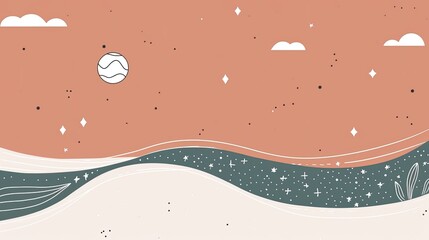 Sticker - the sky with clouds and stars, planets 