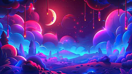 Poster - beautiful night sky with crescent moon and stars