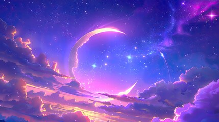 Canvas Print - Crescent moon and stars 