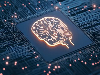 Aufkleber - Neon brain circuit board representing artificial intelligence, deep learning, and advanced technology in a futuristic digital world.