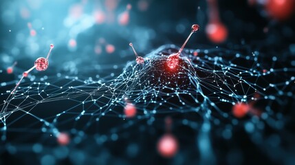 Leinwandbilder - Futuristic network of interconnected nodes with a glowing central point, representing data transmission and communication in technology.