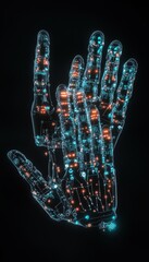 Aufkleber - Futuristic digital ing of a human hand with glowing lights and cybernetic elements, representing technology and innovation.