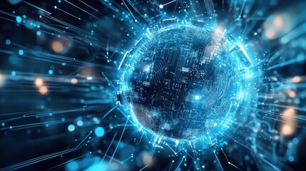 Leinwandbilder - Futuristic digital network with glowing blue connections and circuit-like patterns, representing advanced technology and communication.