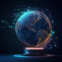 Leinwandbilder - Futuristic digital globe with interconnected networks, glowing lights, and data streams symbolizing global connectivity and technology.