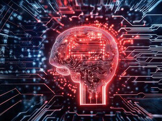 Aufkleber - Futuristic digital brain in vibrant colors representing artificial intelligence and advanced technology. Perfect for tech and innovation themes.