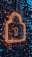 Aufkleber - Digital cybersecurity concept featuring a glowing padlock against a circuit board background, representing protection and secure connections.