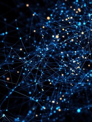 Fototapete - Abstract network connections with glowing nodes in dark background, representing digital communication, data transfer, and technology.